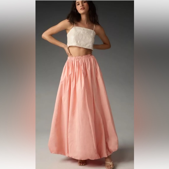 Anthropologie Dresses & Skirts - Anthropologie Bubble Maxi Skirt Parachute Lined Pull On Elastic Waist Coral